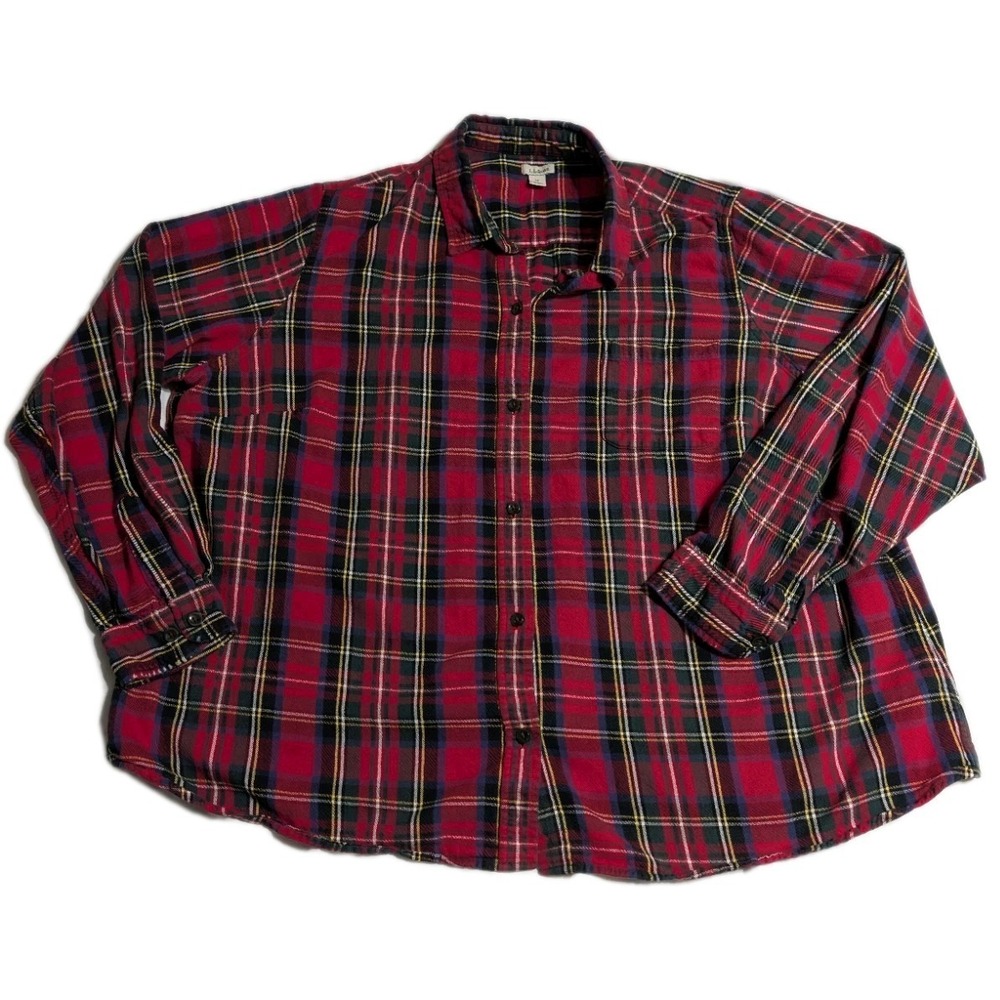 L.L.Bean Flannel Shirt Womens 3X Red Green‎ Tartan Plaid Button Front Cotton